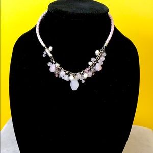Vintage Pink quartz/pearl/beads necklace
